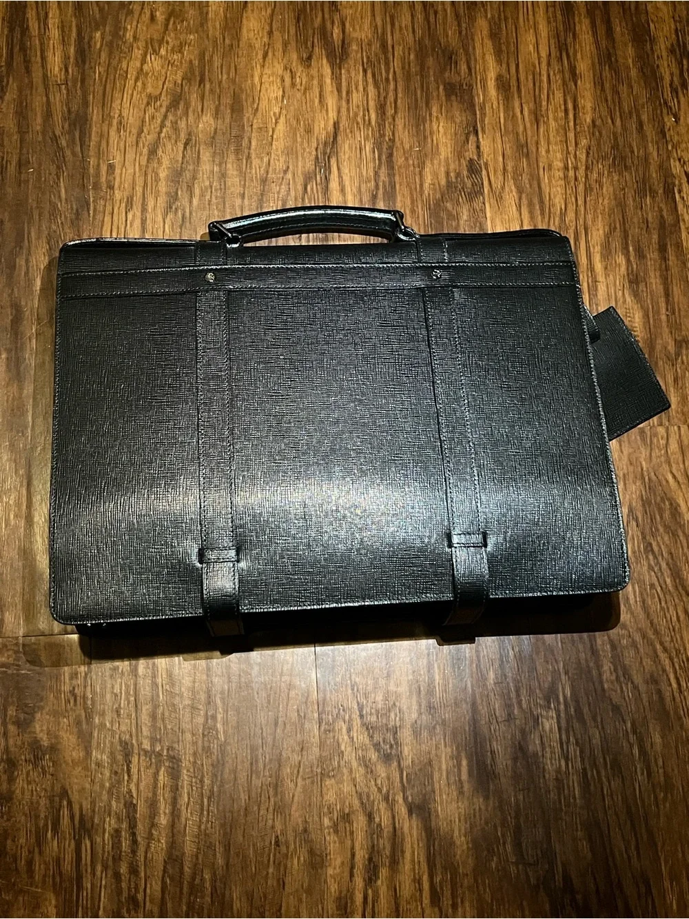 Burberry Black Textured Leather Briefcase - Double Buckle Professional Bag